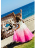 Flutter Sleeves Tulle Gradient Ruffles Flower Girl Dress